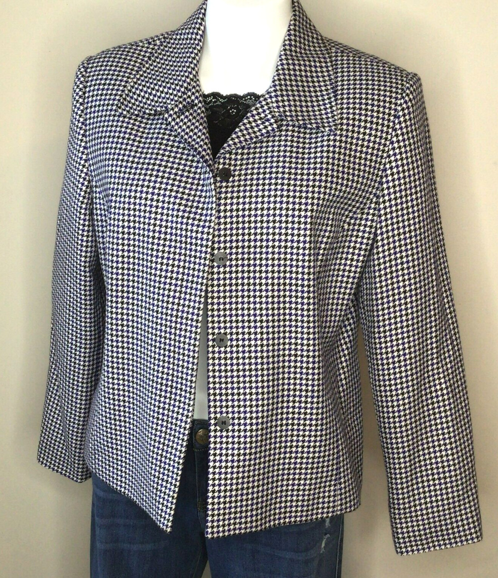 Vintage Joan Leslie Blue & Black Houndstooth Jacket Size 12P